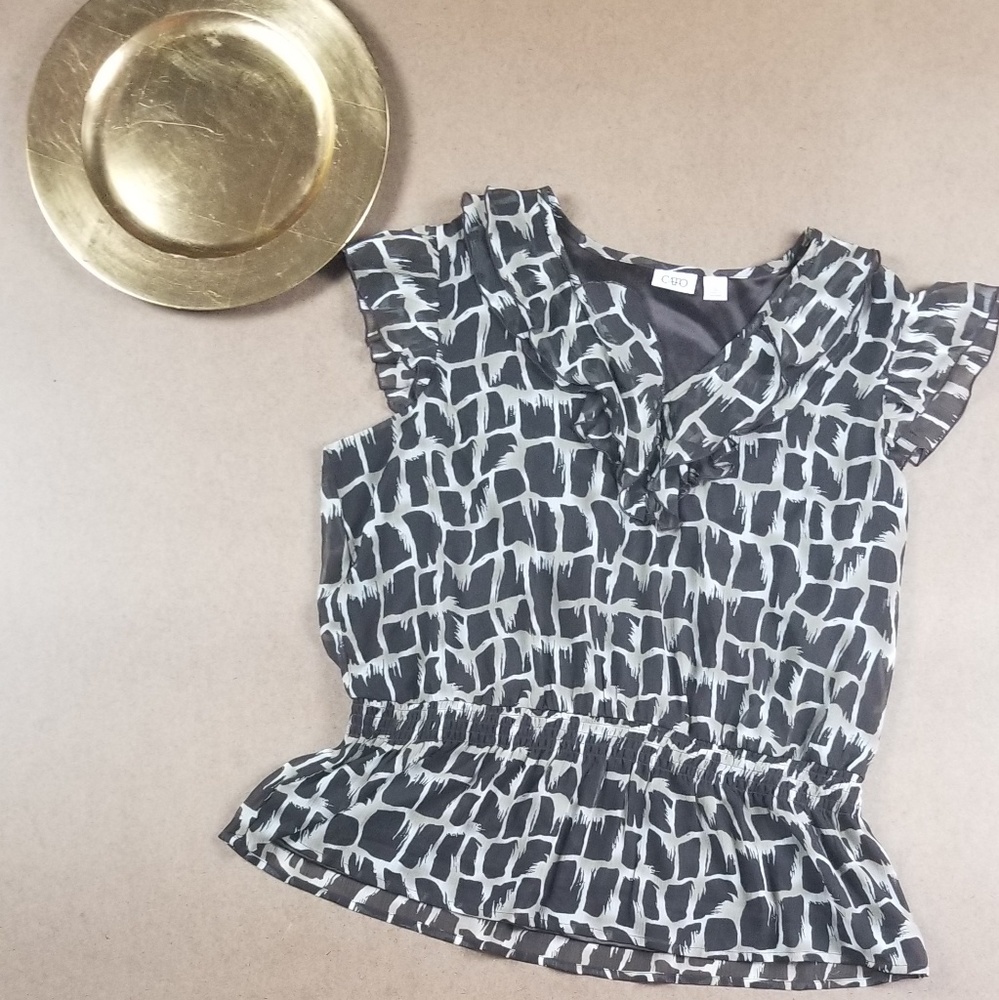 Cato fashion print ruffled front blouse